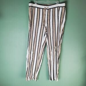 Ann Taylor Factory Women's Linen Blend Striped Pull On Pants Size Large
